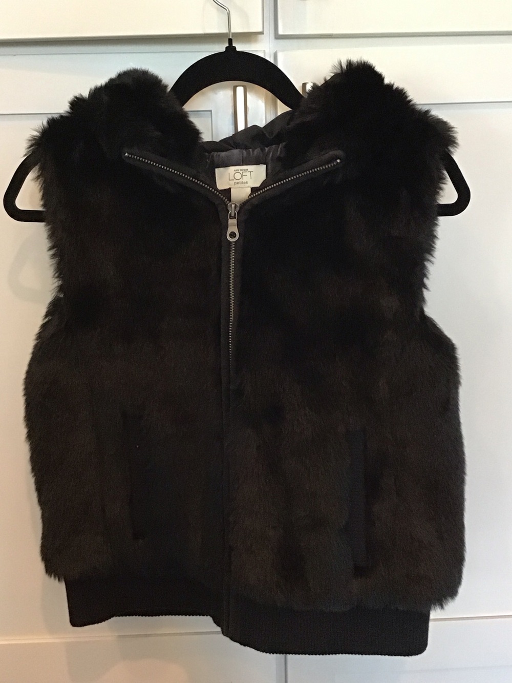 LOFT Dark Brown Faux Fur Zip Vest